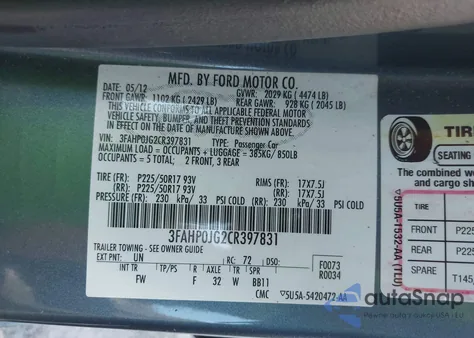 2012 Ford Fusion Sel from USA, damaged, VIN 3FAHP0JG2CR397831